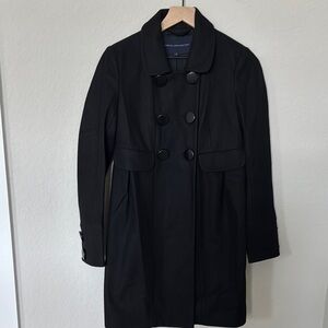 French Connection Black Trench Coat Timeless Tailored Wool